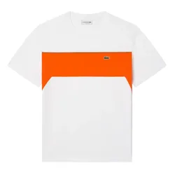 Áo Phông Nam Lacoste Cotton Colour-Block White/Orange Classic TH2853 - IDY Tshirt Màu Trắng Cam Size 3