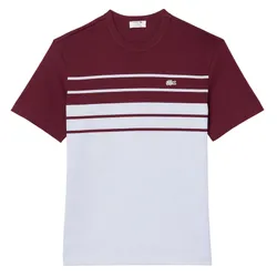 Áo Thun Nam Lacoste French Made Striped Jersey T-Shirt in Light Blue/ Bordeaux TH8130 - IT6 Màu Đỏ Trắng Size 3