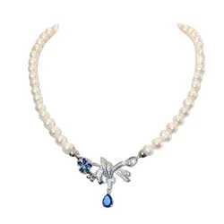 Dây Chuyền Nữ Jessica Pearl Azure Bow JN11 Màu Trắng Xanh