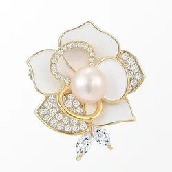 Cài Áo Nữ Meri Rose Blossom BR58 Màu Trắng Vàng