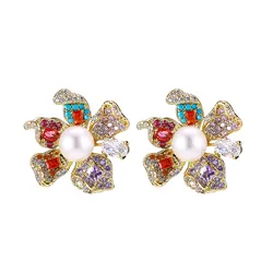 Khuyên Tai Nữ Jessica Pearl Prismatic Bloom JE23-V Phối Màu