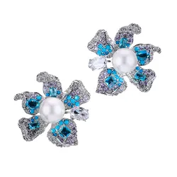 Khuyên Tai Nữ Jessica Pearl Prismatic Bloom JE23-T Màu Xanh Bạc