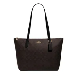 Túi Tote Nữ Coach Zip Top Toe In Signature Canvas 4455 Màu Nâu Đen
