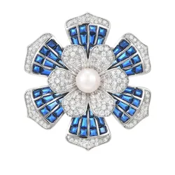 Cài Áo Nữ Meri Blue Petal BR50 Màu Xanh Bạc