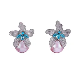 Khuyên Tai Nữ Jessica Pearl Pearl Orchid JE24-H Màu Hồng Xanh
