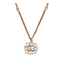 Dây Chuyền Nữ Gucci Crystal Double G Necklace 645675 J1D50 8062 Màu Vàng/ Trắng