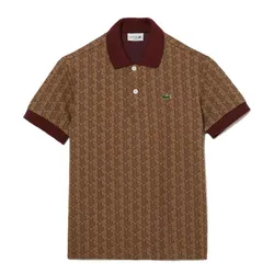 Áo Polo Nam Lacoste Classic Fit Monogram Print Contrast Collar Polo Shirt DH0073 MKJ Màu Nâu Đậm Size 5