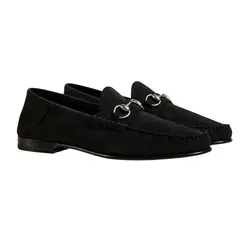 Giày Lười Nam Gucci Black Suede Loafer With Silver Buckle 831269 AAEQY 1000 Màu Đen Size 40.5