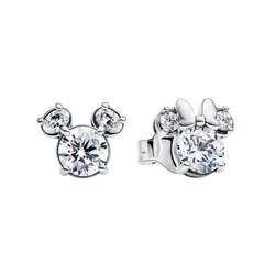Khuyên Tai Nữ Pandora Disney Mickey Mouse & Minnie Mouse Sparkling Stud Earrings 293219C01 Màu Bạc Trắng