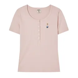 Áo Thun Nữ WHOAU Steve Ribbed Henry Neck T-shirt WHRAG2452F-25PINK Màu Hồng