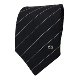 Cà Vạt Nam Gucci Tie Sire Gold Tone Interlocking G Pattern Striped Black Narrow Tie 547302 4E002 1079 Màu Đen