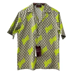 Áo Sơ Mi Nam Gucci Shirt With Multiple Letters 794907 ZATLJ 2017 Màu Xám Xanh Lá Size 44