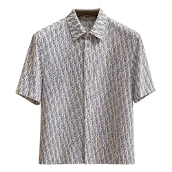 Áo Sơ Mi Nam Dior Blue Shirt With Multiple Letters 193C545A5872 503 Màu Xanh Blue Size 39