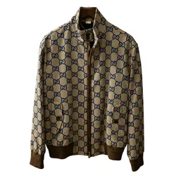 Áo Khoác Nam Gucci Mono Pattern Jacket With Blue Lettering 774128 Z8BEB 2461 Màu Be Xanh Size 48