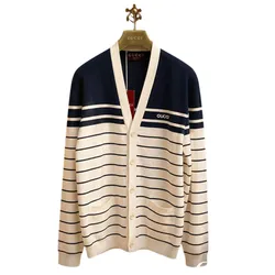 Áo Cardigan Nam Gucci  814877 XKEJ9 9214 Màu Trắng Sọc Xanh Đen Size S