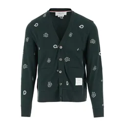 Áo Cardigan Nam Thom Browne Classic Piqué All-Over Paisley Embroidery V-Neck MJT402E J0089 Màu Xanh Lá Size 1