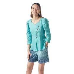 Quần Short Nữ F2 Fashion & Freedom Palm Linen Shorts QS50-XLC-S-1021 Màu Xanh Blue Size S