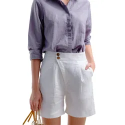 Quần Short Linen Nữ F2 Fashion & Freedom QS66-T-S-0422 Màu Trắng Size S