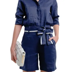 Quần Short Linen  Nữ F2 Fashion & Freedom QS67-XD-S-0422 Màu Xanh Đen Size S