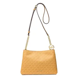 Túi Đeo Chéo Nữ Michael Kors MK Christina Small Signature Logo Crossbody Bag 35T6G8WC0V Màu Vàng