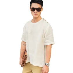 Áo Thun Nam F2 Fashion & Freedom Linen New Spirit SMMN014-VK-S-1221-1 Màu Trắng Kem Size S