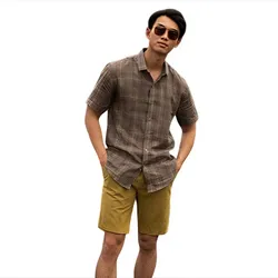 Quần Short Nam F2 Fashion & Freedom Men's Blue Striped Linen Shirt SMMN015-XRS-S-0522-1 Màu Xanh Rêu Size S