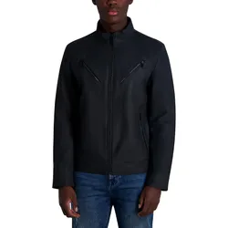 Áo Khoác Da Nam Karl Lagerfeld Men's Faux Leather Pebble Jacket With Zipper Detailing F0202 Màu Đen Size M