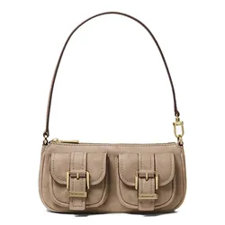 Túi Đeo Vai Nữ Michael Kors MK Zoe Small Suede Convertible Pochette Birch 32T5GZCU1L Màu Xám Nâu