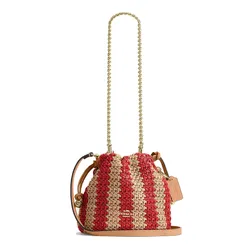 Túi Đeo Chéo Nữ Coach Faye Mini Drawstring Bag With Stripes Straw/ Gold/ Red/ Tan CEN17 Màu Be Đỏ