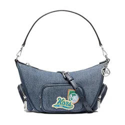 Túi Đeo Vai Nữ Michael Kors MK Merritt Small Embellished Denim Convertible Crossbody Bag 35T6S0WC1B Màu Xanh