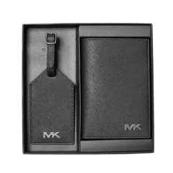 Set Ví Nam Michael Kors MK Saffiano Leather Passport Case And Luggage Tag Màu Đen (Ví + Tag hành lý)