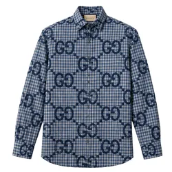 Áo Sơ Mi Nam Gucci Blue Shirt With Multiple Letters 770438 ZAOBM 4061 Màu Xanh Blue Size 50