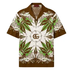 Áo Sơ Mi Nam Gucci Double G Print Shirt With Mixed Patterns 787257 ZAQPD 9194 Màu Nâu Trắng Size 48