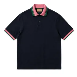 Áo Polo Nam Gucci Navy Check Polo With Pink Collar 768579 XJF4N 4140 Màu Xanh Navy Size XS