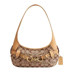 Túi Đeo Vai Nữ Coach Belted Ergo Shoulder Bag 26 In Signature Jacquard Khaki Light Peach CEN87 Màu Nâu Khaki
