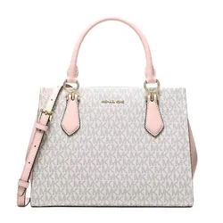 Túi Xách Tay Nữ Michael Kors MK Marilyn Medium Signature Logo Satchel 35F5G6AS2B PWD BLSH MLT Màu Trắng/Hồng