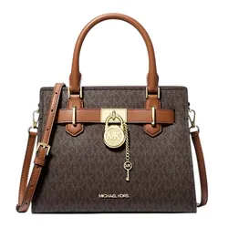 Túi Xách Tay Nữ Michael Kors Hamilton Small Signature Logo Satchel 35F1GHMS1B Màu Nâu