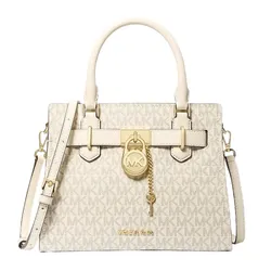 Túi Xách Tay Nữ Michael Kors Hamilton Small Signature Logo Satchel 35F1GHMS1B Màu Trắng