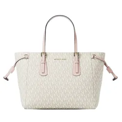 Túi Tote Nữ Michael Kors MK 35R6GV6T0B Voyager Extra-Small Signature Logo Convertible Crossbody Powder Blush Multi Màu Trắng Họa Tiết