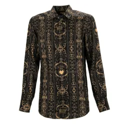 Áo Sơ Mi Nam Dolce & Gabbana D&G Logo Crown Heart Print Silk Shirt Martini Gold Black G5GZ1T HS18W HNMTG Màu Đen Size 39