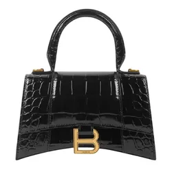 Túi Xách Tay Nữ Balenciaga Hourglass Handbag Crocodile Embossed Black Màu Đen