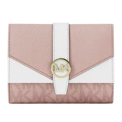 Ví Nữ Michael Kors MK Greenwich Medium Signature Logo Trifold Wallet 35R6GGRE6B Màu Hồng Trắng