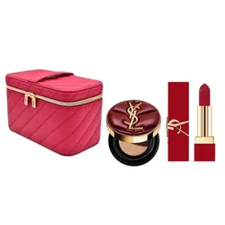 Combo Trang Điểm Yves Saint Laurent YSL Le Cushion Encre De Peau Tone 20 + Son RM Muse Màu Đỏ Ruby + Túi Đựng Mỹ Phẩm