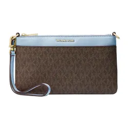 Túi Đeo Vai Nữ Michael Kors MK Jet Set Medium Signature Logo Wristlet 32S6GJ6F6B Màu Xanh - Nâu