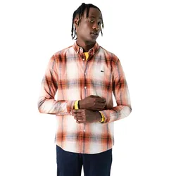 Áo Sơ Mi Dài Tay Nam Lacoste Slim Fit Orange Plaid Shirt CH0224 - 24T Màu Cam Nâu Size 41