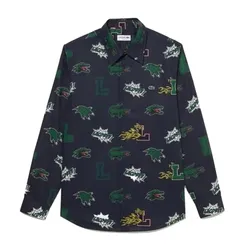 Áo Sơ Mi Dài Tay Nam Lacoste Holiday Comic Print Shirt CH4695 - QRN Màu Xanh Navy Size 40