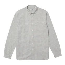 Áo Sơ Mi Dài Tay Nam Lacoste Men's Slim Fit Checkered Cotton And Linen Shirt CH7643 - GA3 Màu Xám Size 42