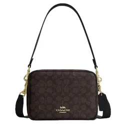 Túi Đeo Chéo Nữ Coach Carey Crossbody Bag In Signature Canvas CEK66 Màu Nâu Đen