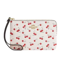 Ví Nữ Coach Corner Zip Wristlet With Cherry Print CEX82 Màu Trắng/Đỏ