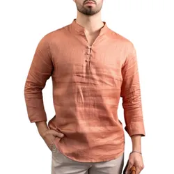 Áo Sơ Mi Nam F2 Fashion & Freedom Men's Orange Linen Shirt SMM211-CD-S-0622 Màu Cam Size S